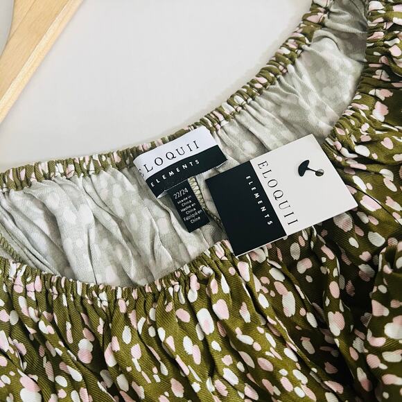 Eloquii Polka Dot Balloon Sleeves Cropped Top Size 22 NWT Green Ivory - Picture 4 of 7